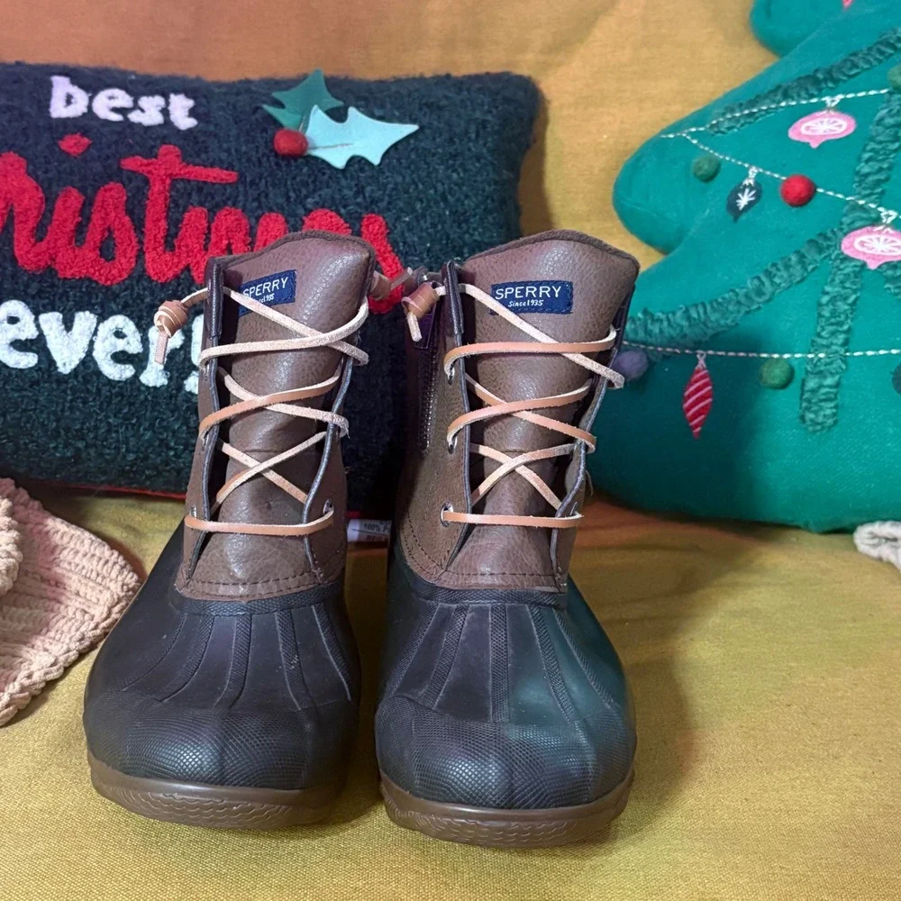 Sperry Womens Waterproof Rubber Boot Brown Lace Up Duck Boot Size 8M‎ STS80524